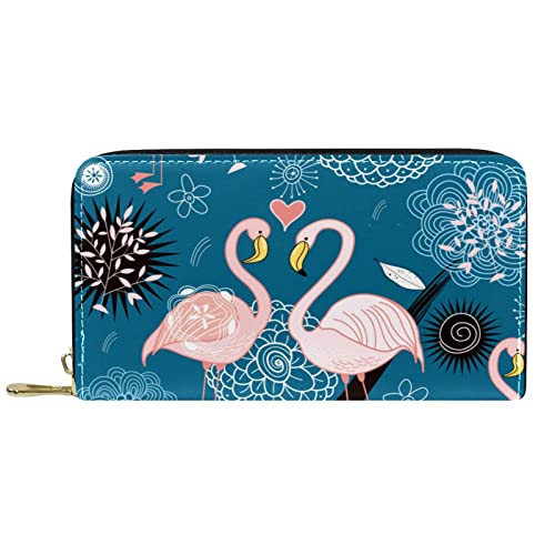DJNGN Brieftasche Leder Leder Reißverschluss Lange Geldbörse Flamingo-Muster von DJNGN