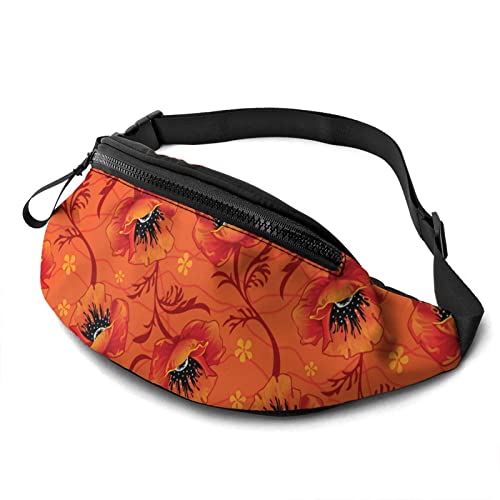 Handgezeichnete rote Blumenblume, lässige Bauchtasche, verstellbare, leichte Sportgürtel-Gürteltasche für Sport, Laufen, Wandern, Radfahren, Gehen von DJNGN