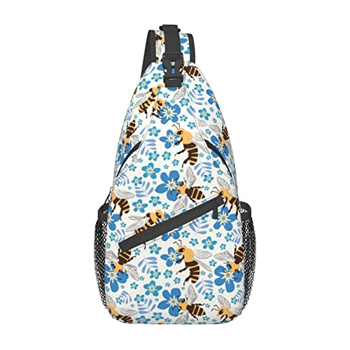 Honey Bee Flower Sling Bag, Brusttasche Daypack, Crossbody Sling Rucksack für Reisen, Sport, Laufen, Wandern von DJNGN