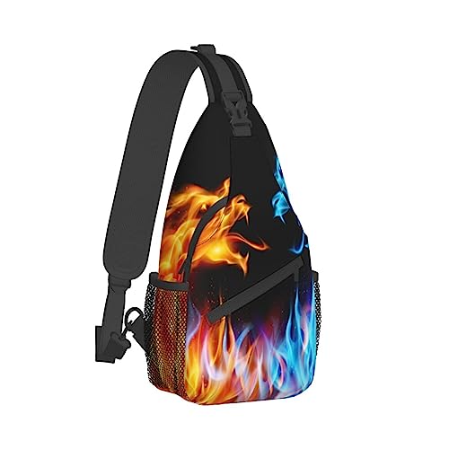 Leichter Sling-Schulterrucksack, verstellbar, kompatibel mit Turnbeuteln von Red Blue Ice Fire Flame Dragon, Brust-Crossbody-Tasche mit großem Fassungsvermögen, Tagesrucksack, Outdoor-Mehrzwecktasche von DJNGN