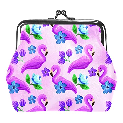 Lila Flamingos und Blumen Damen Geldbörsen aus PU-Leder mit Mini-Schnalle von DJNGN