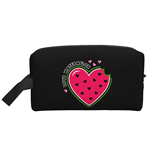 Make-up-Tasche mit Herzform, Wassermelonen, schwarz, Reise-Toilettenartikel, Make-up-Organizer, große Kapazität, tragbare Reise-Kosmetiktaschen für Frauen und Mädchen von DJNGN