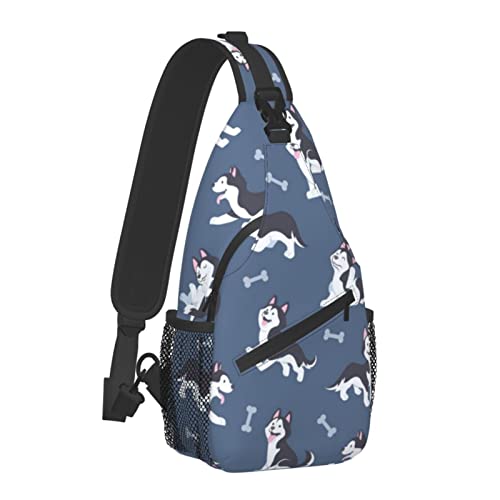 Niedlicher Siberian Husky Dog Umhängetasche, lässiger Sling-Schulterrucksack für Männer und Frauen, Unisex, Kleiner Wanderrucksack, robuster Wander-Tagesrucksack von DJNGN