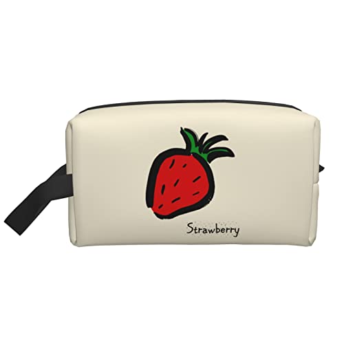 Red Berry Strawberry Beige Make-up-Tasche, Reise-Toilettenartikel, Make-up-Organizer, große Kapazität, tragbare Reise-Kosmetiktaschen für Frauen und Mädchen von DJNGN