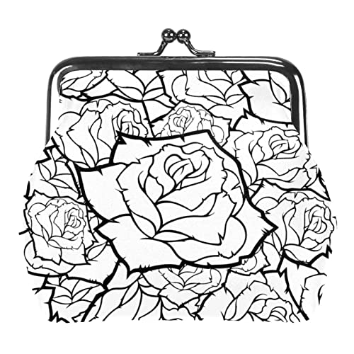 Schwarz-weiße Rose Damen-Geldbörsen aus PU-Leder mit Mini-Schnalle von DJNGN