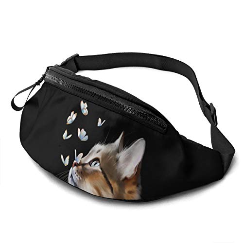 Tier Katze Schmetterling Laufgürtel Gürteltasche für Damen Herren Mode Hüfttasche Verstellbare Gürteltasche für Reisen Wandern Wandern Sport von DJNGN