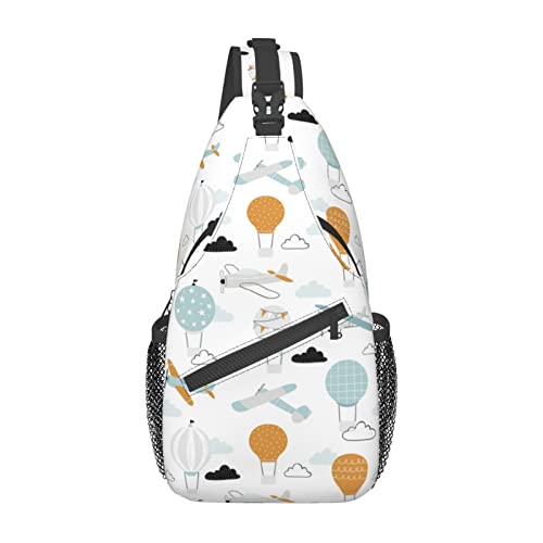 Umhängetasche mit Cartoon-Flugzeug-Heißluftballon, Brusttasche, Tagesrucksack, Umhängetasche für Reisen, Sport, Laufen, Wandern von DJNGN