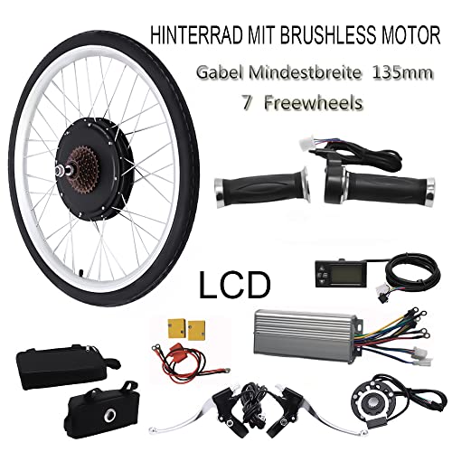 DJOAIUYF 26 Zoll 48V Elektrofahrrad Umrüstsatz 1000W E-Bike Hinterradnabenmotor LCD Kit E-Bike Umbausatz Ebike Nachrüstsatz Elektro Fahrrad Conversion mit variablem Getriebe und Scheibenbremse 50km/h von DJOAIUYF