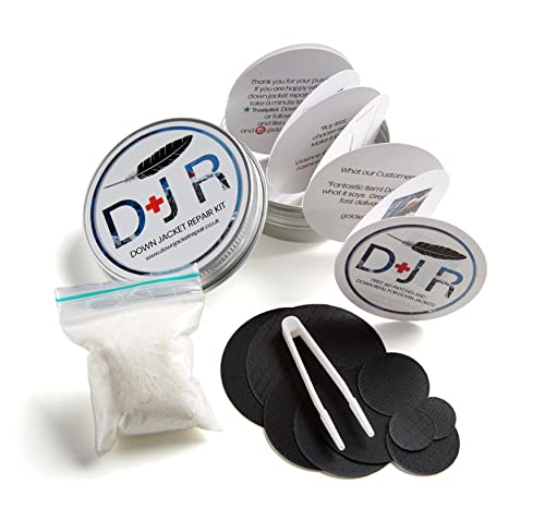 Kit-in-a-Tin Reparaturflicken und Gänsedaunen-Auffüllung für Daunenjacken und Schlafsäcke (schwarz) von DJR