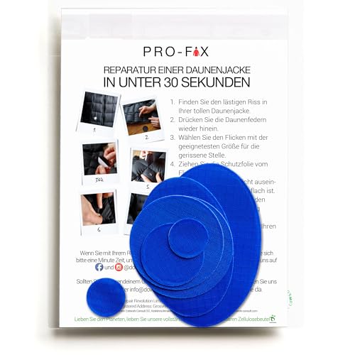 DJR PRO FIX: Einfach zu verwendende Flicken-Sets für Daunenjacken - Selbstklebende, wasserfeste, reißfeste Flicken zur Reparatur von Kleidung, Schlafsäcken, Zelten, Outdoor-Ausrüstung - Königsblau DJR PRO FIX: Einfach zu verwendende Flicken-Sets für Daunenjacken - Selbstklebende, wasserfeste, reißfeste Flicken zur Reparatur von Kleidung, Schlafsäcken, Zelten, Outdoor-Ausrüstung - Königsblau von DJR