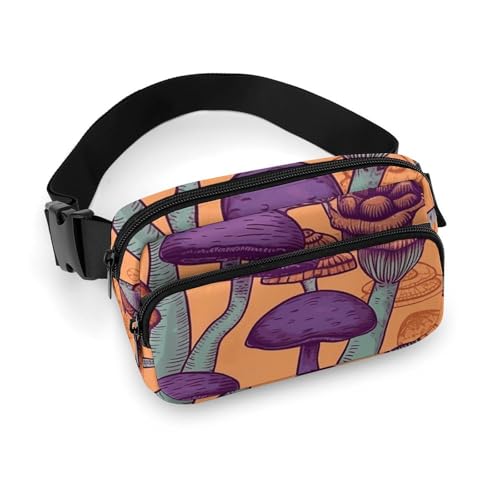 Bauchtasche für Damen und Herren, Hüfttasche, Umhängetasche, Hippie-Kunstpilze, Gürteltasche für Reisen, Laufen, Wandern, Hippie-Kunstpilze, 20 x 13 cm, Hüfttasche, Hippie Art Pilze, 20x13cm, von DJUETRUI