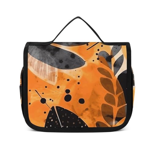 DJUETRUI Kosmetiktasche, Reise-Make-up-Tasche für Damen, groß, mit Blättern und Punkten, Kulturbeutel, Reißverschluss, Blätter und Punkte, 22,5 x 18,5 cm, Kulturbeutel, Blätter und Punkte, von DJUETRUI