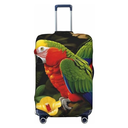 DJUETRUI Tropische Papageien-Gepäckabdeckung, staubdicht, elastisch, waschbar, Reisegepäckschutz, Koffer-Schutz, dehnbarer Gepäckschutz für 45,7 - 81,3 cm Gepäck, Schwarz , xl von DJUETRUI