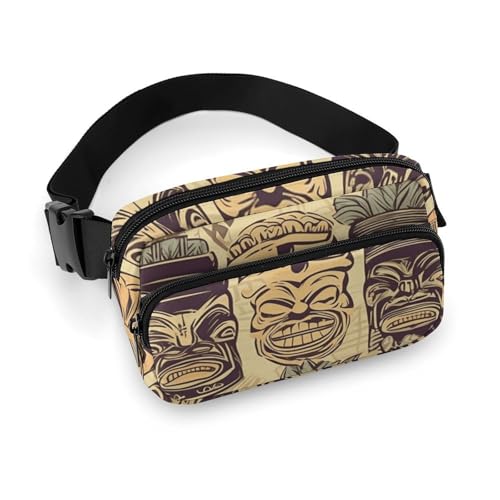 Gürteltasche für Damen und Herren, Vintage-Stil, Aloha-Tiki-Muster, Gürteltasche für Reisen, Laufen, Wandern, Vintage-Design, Aloha-Tiki-Muster, 20 x 13 cm, Hüfttasche, Vintage Aloha Tiki Muster, von DJUETRUI