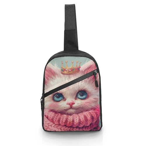 Schultertasche für Damen und Herren, Brusttasche, Katze mit Krone, Tagesrucksack, Bauchtasche, Umhängetasche für Reisen, Katze mit Krone, Einheitsgröße, Crossbodyrucksäcke, Katze mit Krone, von DJUETRUI