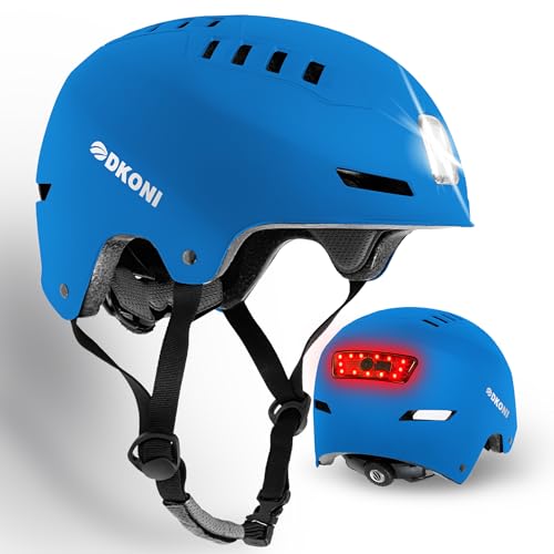 DKONI Fahrradhelm mit LED-Lichtern – Fahrradhelme für Pendler, USB-wiederaufladbarer Front- und Rücklichthelm für Erwachsene (Blau, L: 56-61cm) von DKONI