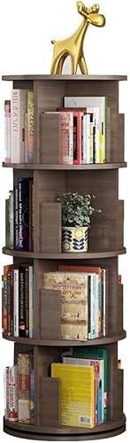 DKSNAJ Holzfarbenes, um 360° drehbares Bücherregal, einfaches Holzregal, Bodenregal, Bücherturm für mehrere Geschäfte (Farbe: Braun, Größe: 5 Schichten) (Braun, 4 Schichten) Wisdom von DKSNAJ