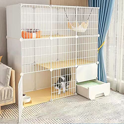 Katzenkäfig - Katzengehege, Chinchillakäfig mit Katzentoilette, DIY-Katzenlaufstall für den Innenbereich, abnehmbarer Metalldraht-Kätzchenzwinger, Kleintierkäfig für 1–2 Haustiere (Farbe: B, Größe: von DKSNAJ