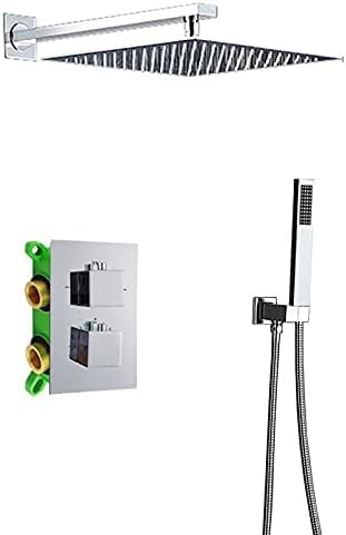 Thermostatischer Duschhahn mit zwei Griffen, Chrom-Duschset, ConceaInstall, Badezimmer-Regendusche, 8/10/12/16 Zoll, Duschmischbatterie, 12 Zoll quadratische Decke, 8 Zoll quadratische Wand, ehrgeizig von DKSNAJ