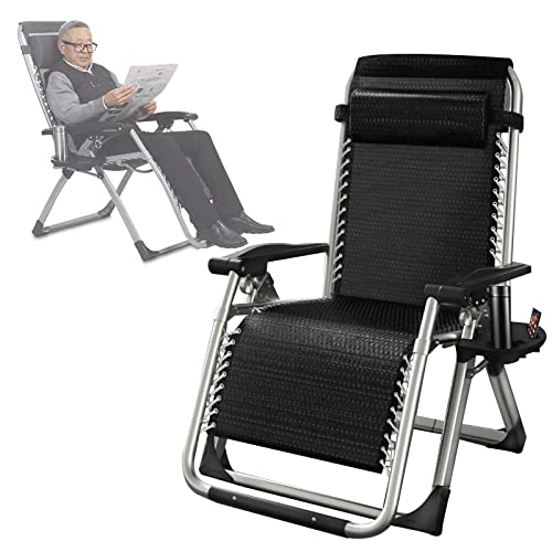 Übergroßer Zero-Gravity-Stuhl mit Fußstützenkissen, unterstützt 150 kg/330 lbs, Terrassen-Strand-Lounge-Stuhl, Camping, Rasen, Outdoor-Liegestuhl mit Getränkehalter, klappbarer Liegestuhl (A) (B) (A) von DKSNAJ
