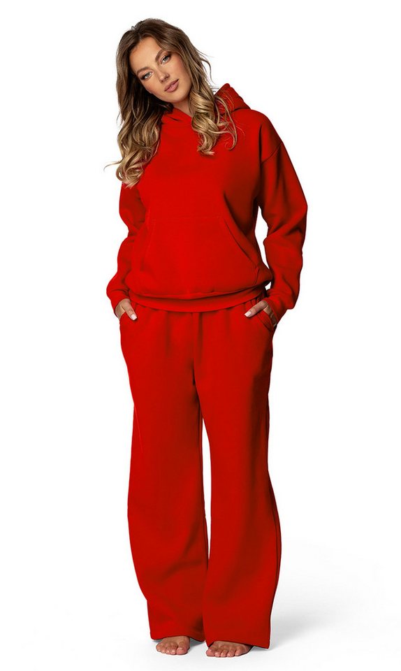 DKaren Freizeitanzug Damen Hausanzug Jogginganzug Baumwolle B9 (Set, 2-tlg., Kapuzenpullover + lange Hose), Großer Kapuzenpullover & breite Hose von DKaren