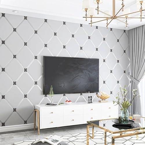 Tapeten Wallpaper Tapete aus Hirschfell-Samt, nordeuropäische Geometrie, grafisches Muster, Linie, einfaches vertikales Balkenmuster, Hintergrundbild for Wohnzimmer, Fernseher (10 m x 53 cm)(Silver gr von DLUCCA