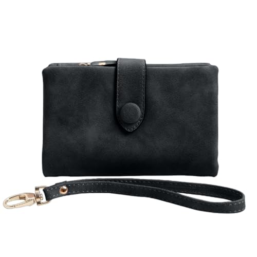 DLUKENY Modische Damen-Geldbörse, kurze Geldbörse, PU-Leder, Clutch, Kartenhalter, Schwarz von DLUKENY