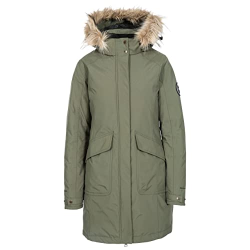 DLX Trespass Damen Warme Lange Daunenjacke Mit Abnehmbarer Kapuze BETTANY, Basil, XS, FAJKDOTR0003_BAIXS von Trespass