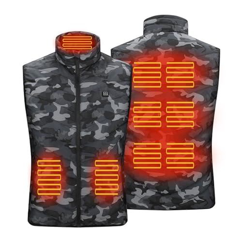 DMBDY Beheizte Weste Heated Vest mit 9 Heizzonen Waschbar USB Aufladung Wärmeweste Jagdjacke (Batterie Nicht Im Lieferumfang Enthalten),Camouflage,3XL(75 von DMBDY