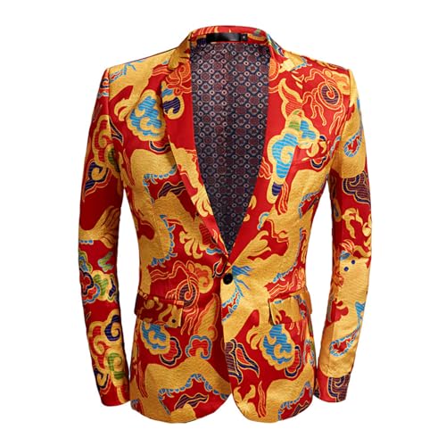 DMBDY Blazer Herren Mens Blazer Gekerbtes Revers Anzugjacke Schmale Passform EIN Knopf Stilvoller Mantel für Täglichen Party Hochzeit,Red,L von DMBDY