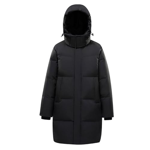 DMBDY Daunenjacke Down Jacket Unisex Dicker Langer Mantel mit Kapuze Weiße Entendaunen Warme Pufferjacke mit Taschen,Black,2XL(82.5 von DMBDY