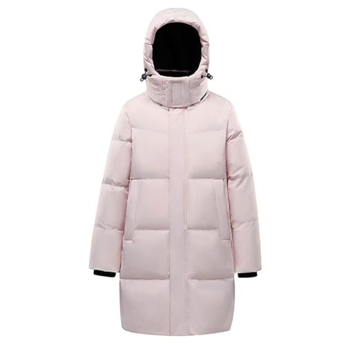 DMBDY Daunenjacke Down Jacket Unisex Dicker Langer Mantel mit Kapuze Weiße Entendaunen Warme Pufferjacke mit Taschen,Pink,L(62.5 von DMBDY