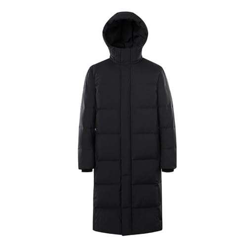 DMBDY Daunenjacke Down Jacket Unisex Dicker Wintermantel mit Kapuze Weiße Entendaunen Lange Pufferjacke mit Tasche Oberbekleidung,Black,2XL(92.5 von DMBDY