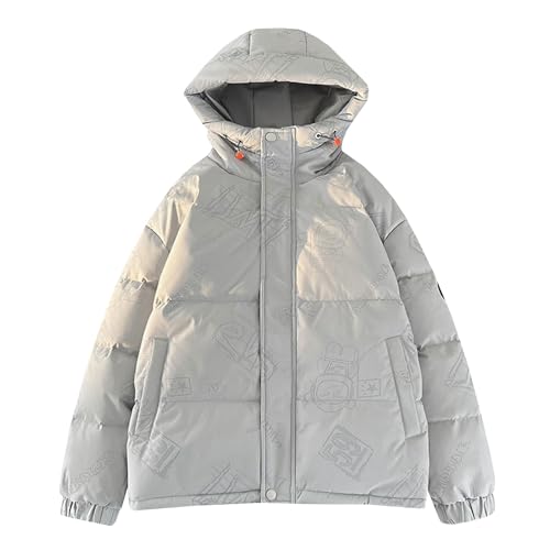 DMBDY Daunenjacke Down Jacket Unisex Kapuzenmantel Verdicken Leichte Pufferjacke Graffiti Warme Winteroberbekleidung,Gray,XL(70 von DMBDY