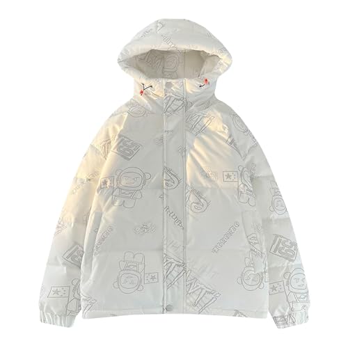 DMBDY Daunenjacke Down Jacket Unisex Kapuzenmantel Verdicken Leichte Pufferjacke Graffiti Warme Winteroberbekleidung,White,3XL(87.5 von DMBDY