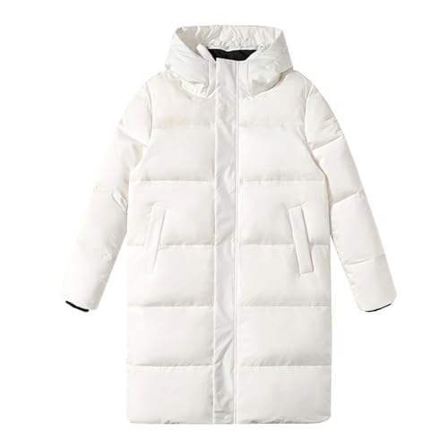 DMBDY Daunenjacke Down Jacket Unisex Langer Gesteppter Puffermantel Winter Warme Kapuze Weiße Entendaunen Oberbekleidung,White,3XL(95 von DMBDY