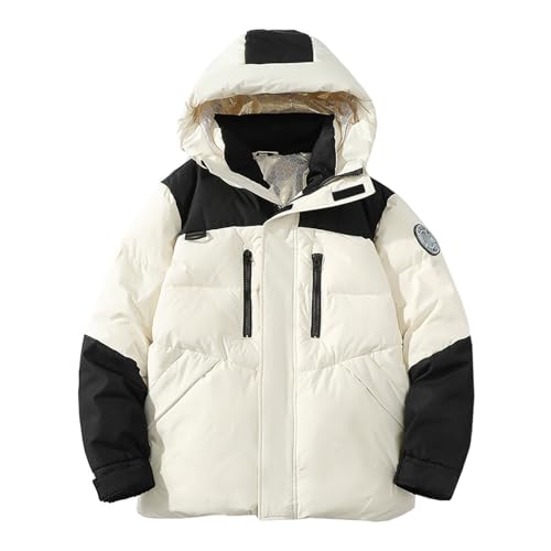 DMBDY Daunenjacke Down Jacket Unisex Leichte Pufferjacke Durchgehendem Reißverschluss und Kapuze Warm Winddicht Verdickter Oberbekleidung,White,L(60 von DMBDY