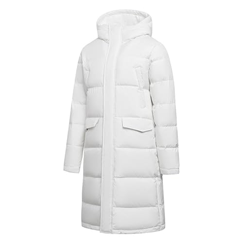 DMBDY Daunenjacke Down Jacket Unisex Leichter Langer Mantel mit Kapuze Gesteppt Schmale Passform Warme Pufferjacke,White,XL(70 von DMBDY