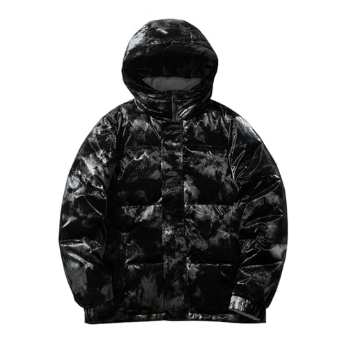 DMBDY Daunenjacke Down Jacket Unisex Warm Puffer Jacke Kapuze Verdicken Mantel Leichte Kurze Oberbekleidung Durchgehendem Reißverschluss,Black,3XL(77.5 von DMBDY