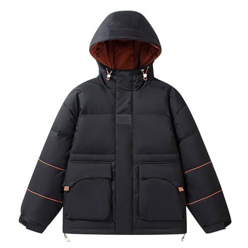 DMBDY Daunenjacke Down Jacket Unisex mit Kapuze Warmer Wintermantel Gesteppt Dicke Pufferjacke 90% Weiße Entendaunen,Black,3XL(87.5 von DMBDY