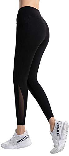 Damen Sport Fitness Yoga Pants High Waist Hose Lange Blickdicht Leggins Mit Taschen Sporthose Für Laufen Training Wandern Jogginghose Schwarz XL von DMYG