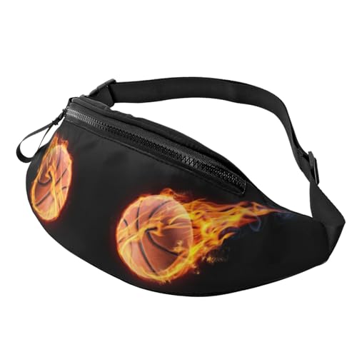 Basketball On Fire Hüfttasche für Herren und Damen, bedruckt, Polyester, Hüfttasche für Reisen, Wandern, Sport, mit verstellbarem Riemen, Schwarz , Einheitsgröße von DNBCLEZK