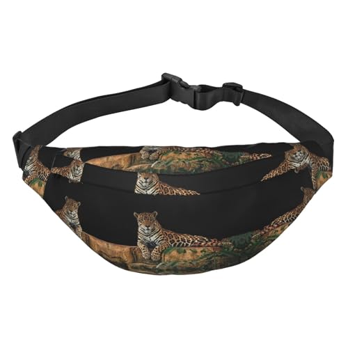 Bauchtasche mit afrikanischem Leopardenmuster für Herren und Damen, bedruckt, Polyester, für Reisen, Wandern, Sport, mit verstellbarem Riemen, Schwarz , Einheitsgröße von DNBCLEZK