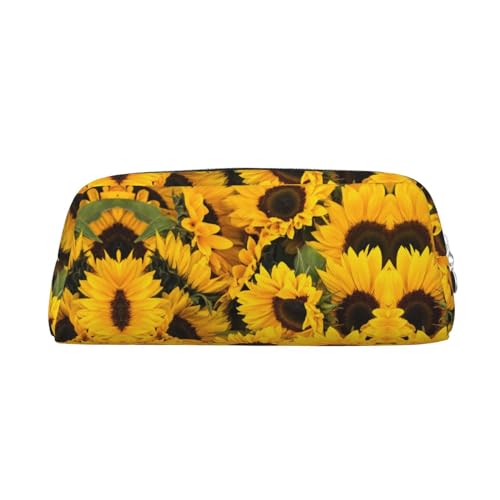 DNBCLEZK Federmäppchen mit Sonnenblumen-Motiv, niedliches Leder-Federmäppchen für Mädchen und Jungen, personalisierbar, Schreibwaren-Aufbewahrungstaschen, silber, Einheitsgröße, Taschen-Organizer von DNBCLEZK