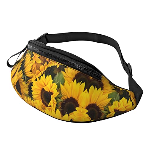 Sonnenblumen-Hüfttasche für Herren und Damen, bedruckt, Polyester, Hüfttasche für Reisen, Wandern, Sport, mit verstellbarem Riemen, Schwarz , Einheitsgröße von DNBCLEZK