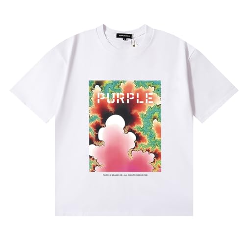 DNJKDEL 2024 SS Frühling/Sommer Amerikanische Trendy Neue Purpl Rote Blume Grüne Pflanze Reine Baumwolle Lose Kurzarm T-Shirt Für Männer Und Frauen Paar Gleiche Art-color1||S von DNJKDEL