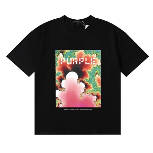 DNJKDEL 2024 SS Frühling/Sommer Amerikanische Trendy Neue Purpl Rote Blume Grüne Pflanze Reine Baumwolle Lose Kurzarm T-Shirt Für Männer Und Frauen Paar Gleiche Art-color2||XL von DNJKDEL