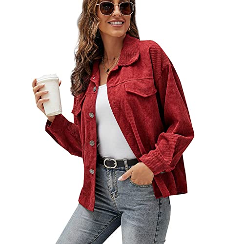 Cordhemd Damen Oversize Shirt mit Taste Hemdjacke Langarm Lose Revers, Frühling Herbst Hemd Outwear Cordhemd Damen Oversize Shirt mit Taste Hemdjacke Langarm Lose Revers, Frühling Herbst Hemd Outwear von DNJKH