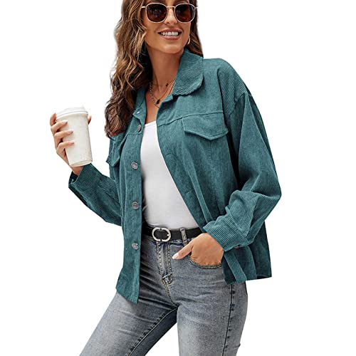 Cordhemd Damen Oversize Shirt mit Taste Hemdjacke Langarm Lose Revers, Frühling Herbst Hemd Outwear Cordhemd Damen Oversize Shirt mit Taste Hemdjacke Langarm Lose Revers, Frühling Herbst Hemd Outwear von DNJKH