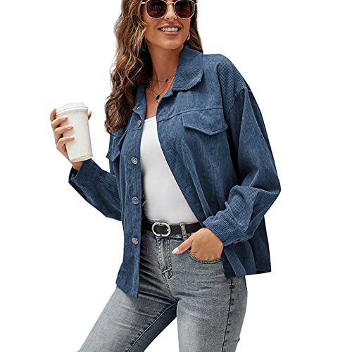 Cordhemd Damen Oversize Shirt mit Taste Hemdjacke Langarm Lose Revers, Frühling Herbst Hemd Outwear von DNJKH